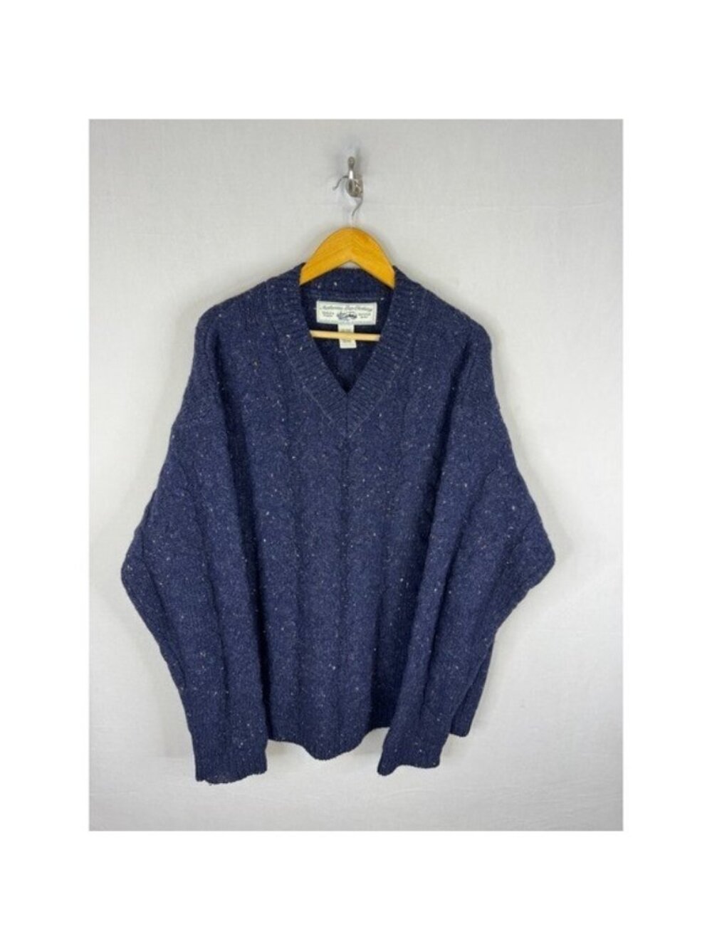 90s Gap Mens XL Navy Blue Donegal Tweed Wool Cable Knit Donegal Sweater Vintage